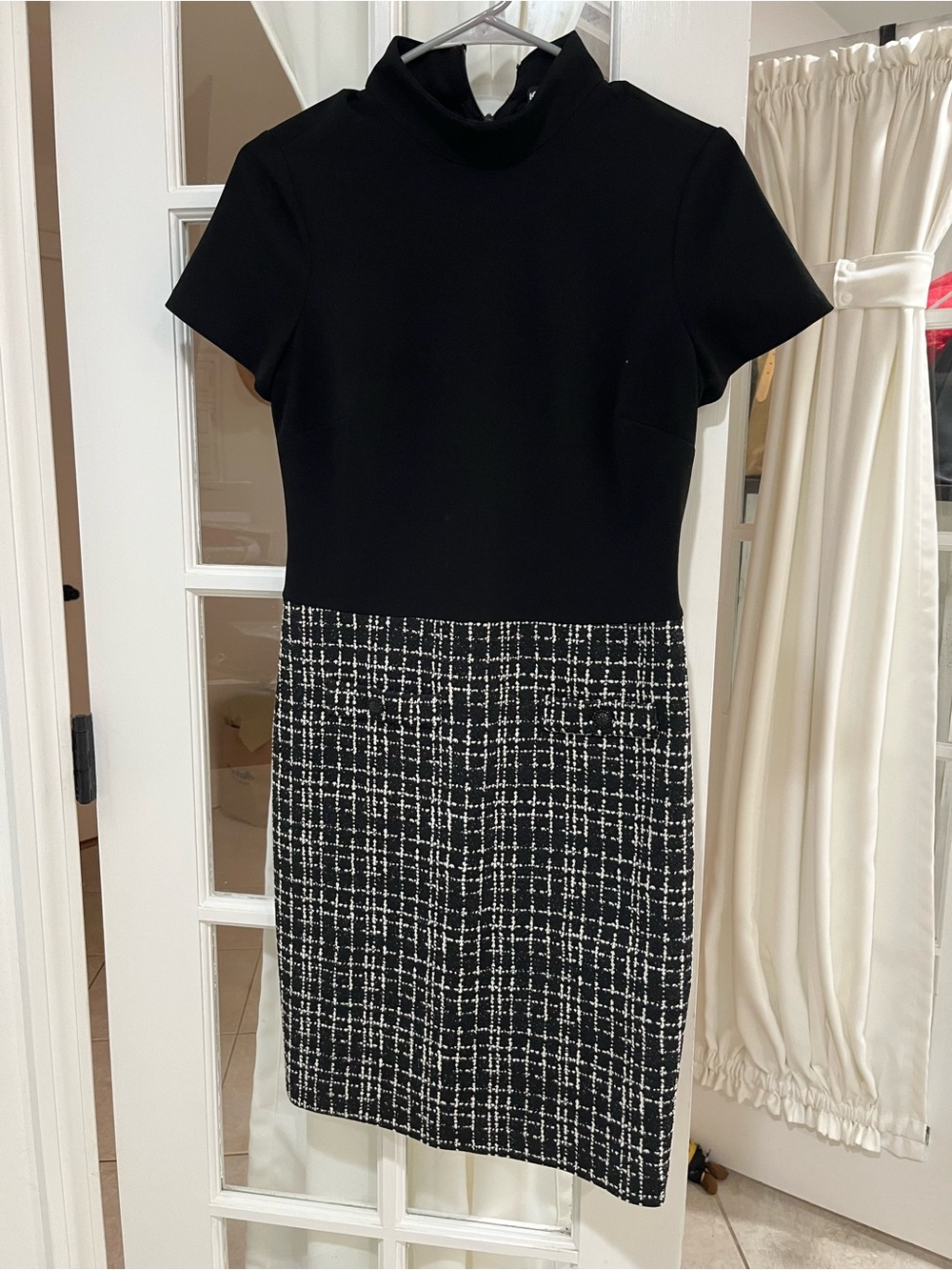 Karl Lagerfeld Black and White Tweed Short Sleeve Dress